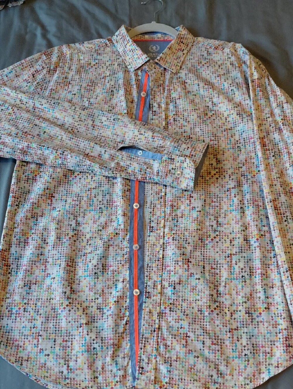 Bugatchi Multicolor Dot Pattern Shirt with Orange Trim - Picture 2 of 3
